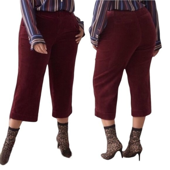 Addition Elle Cropped Corduroy Pant US 14 Red Wine - Picture 1 of 10